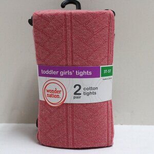 NWT 2 Pair 3T - 5T Wonder Nation Toddler Girls' Tights - 1 Orange 1 Maroon